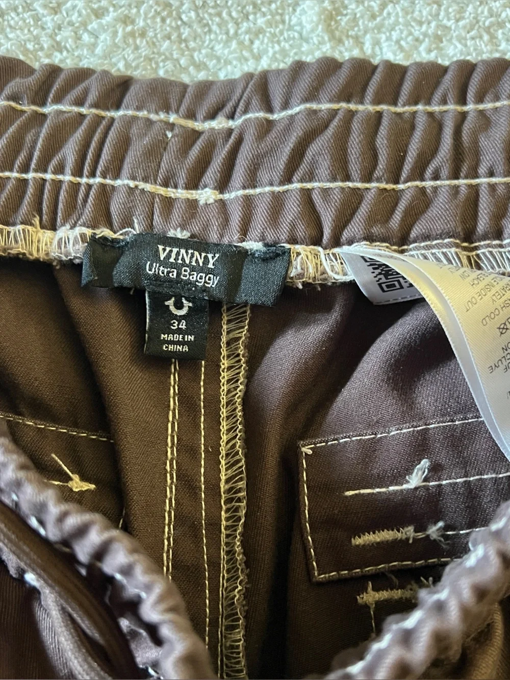 True Religion Vinny Ultra Baggy Carpenter Pants Brown Drawstring Men’s Size 34